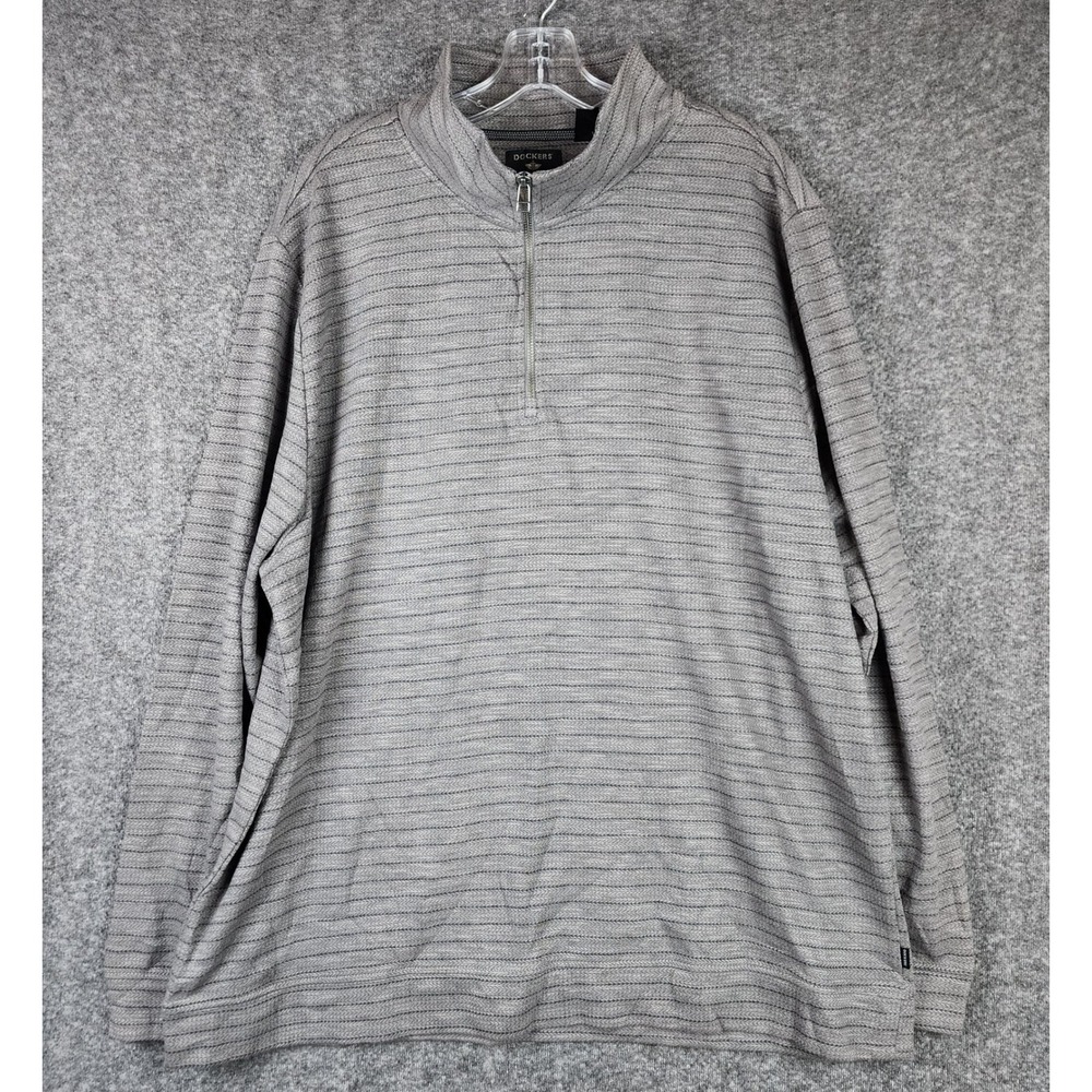 Dockers‎ Pullover Mens 2XL Grey Herringbone Textured Quarter Zip Knit Sweater